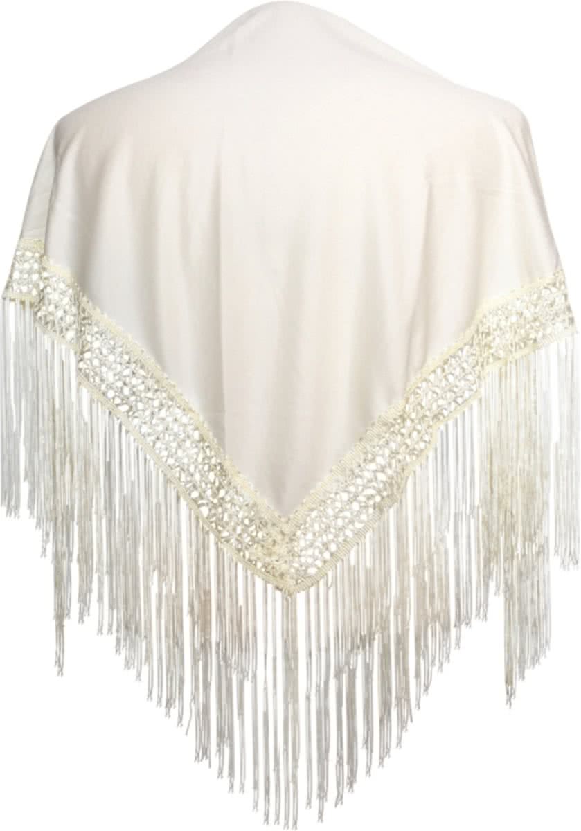 Spaanse manton - omslagdoek - voor kinderen - creme wit effen - bij Flamenco Prinsessen jurk