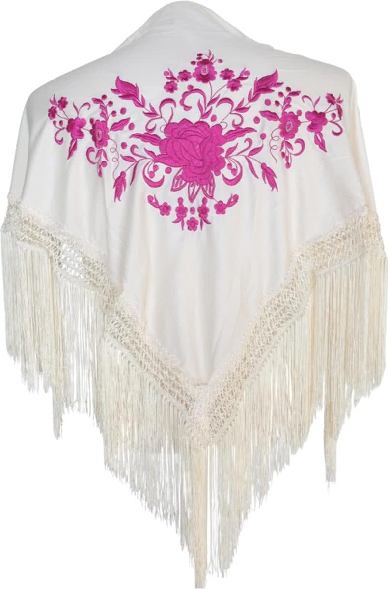 Spaanse manton - omslagdoek - voor kinderen - creme wit roze - bij Flamencojurk