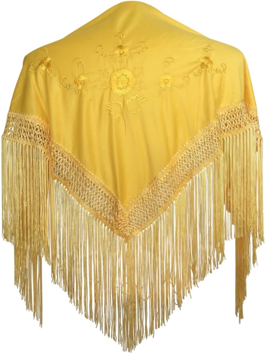 Spaanse manton - omslagdoek - voor kinderen - geel met gele bloemen - bij Flamencojurk