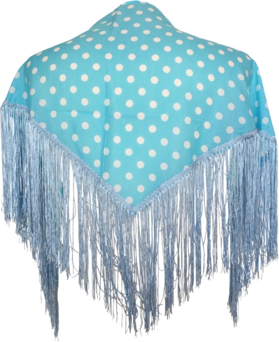 Spaanse manton - omslagdoek - voor kinderen - licht blauw met witte stippen - bij Flamenco Prinsessen jurk
