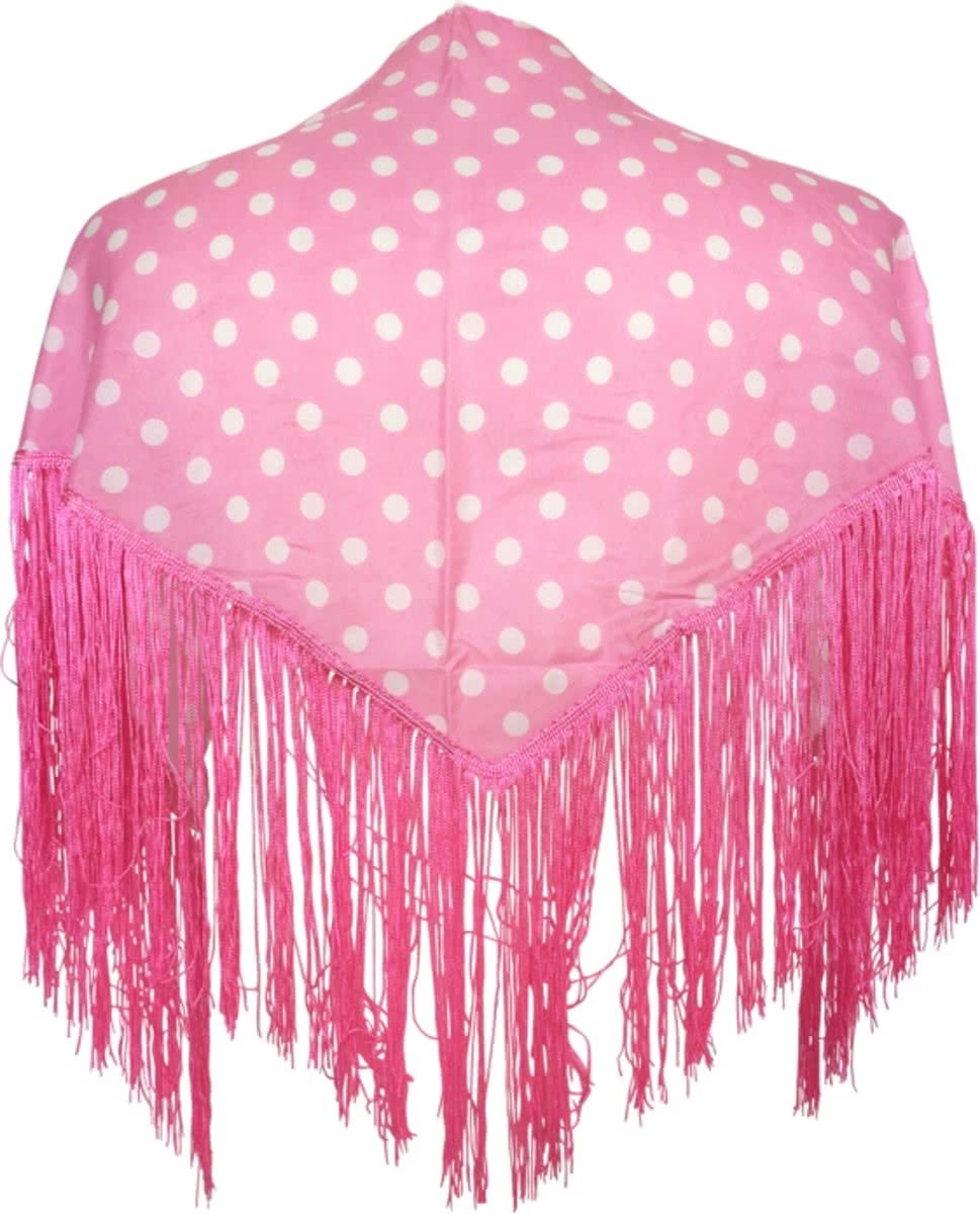 Spaanse manton - omslagdoek - voor kinderen - licht roze met witte stippen - bij Flamencojurk