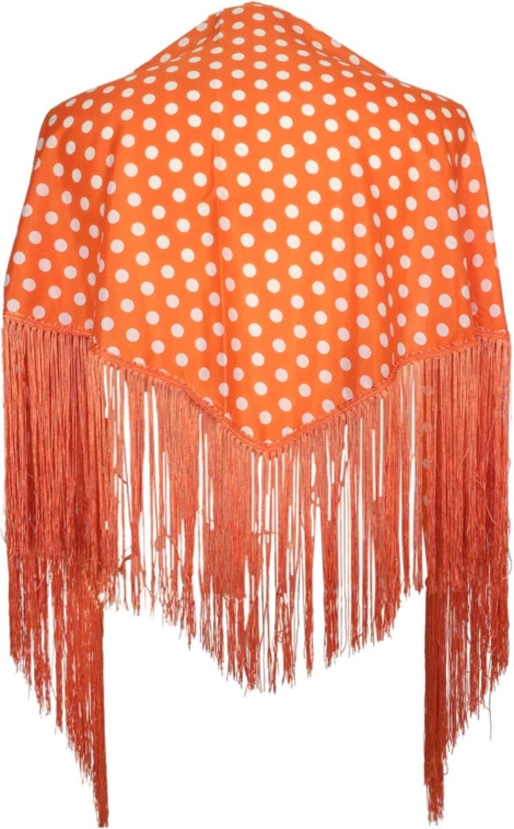Spaanse manton - omslagdoek - voor kinderen - oranje met witte stippen - bij Flamenco jurk Koningsdag