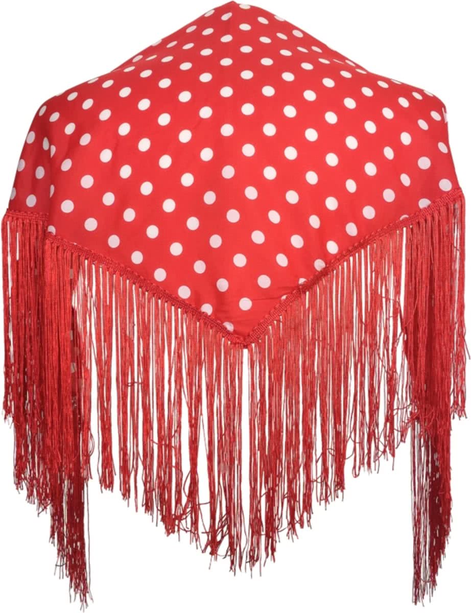 Spaanse manton - omslagdoek - voor kinderen - rood met witte stippen - bij Flamenco jurk