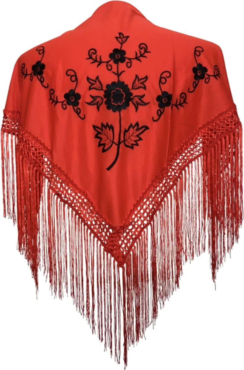 Spaanse manton - omslagdoek - voor kinderen - rood zwart - bij Flamenco jurk