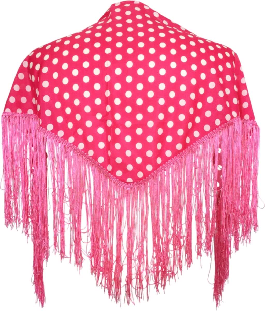 Spaanse manton - omslagdoek - voor kinderen - roze met witte stippen - bij Flamenco Prinsessen jurk