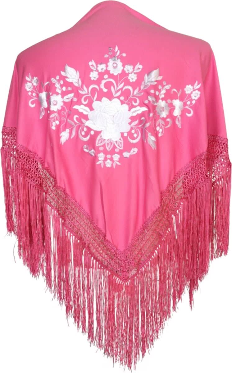 Spaanse manton - omslagdoek - voor kinderen - roze wit - bij Flamenco Prinsessen jurk