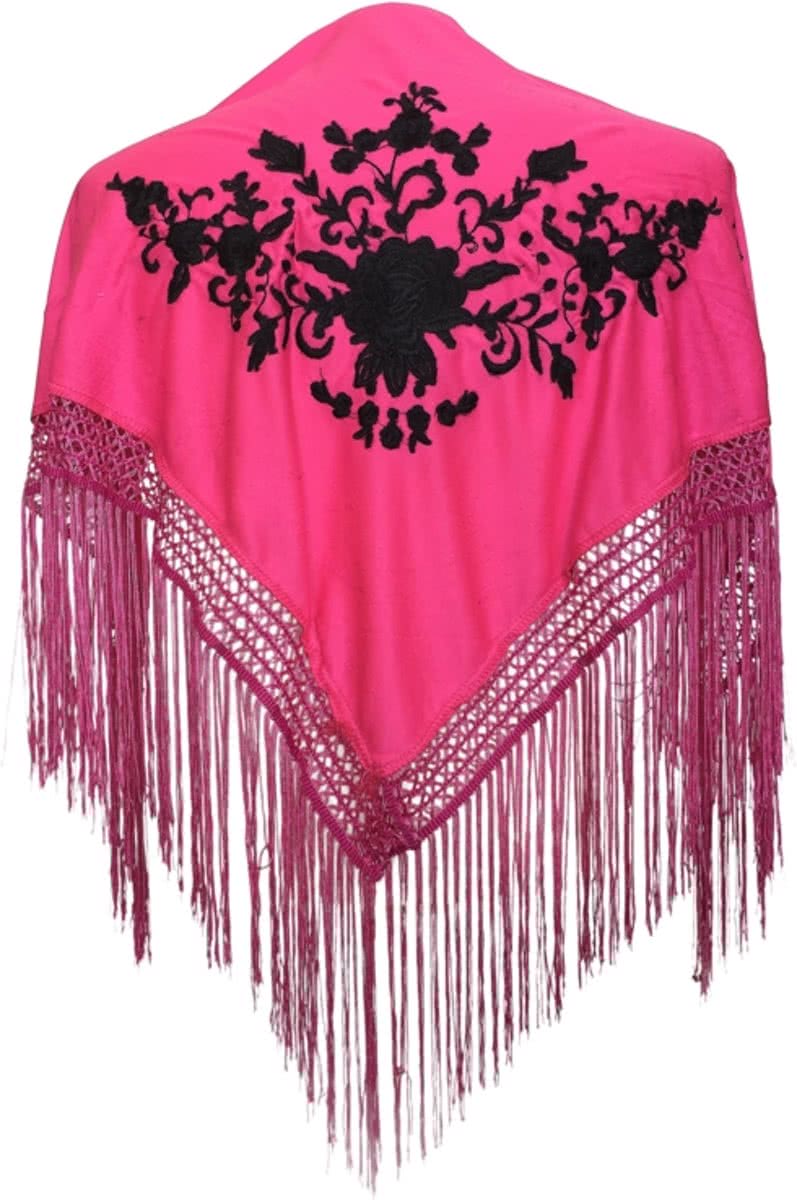 Spaanse manton - omslagdoek - voor kinderen - roze zwart - bij Flamenco Prinsessen jurk