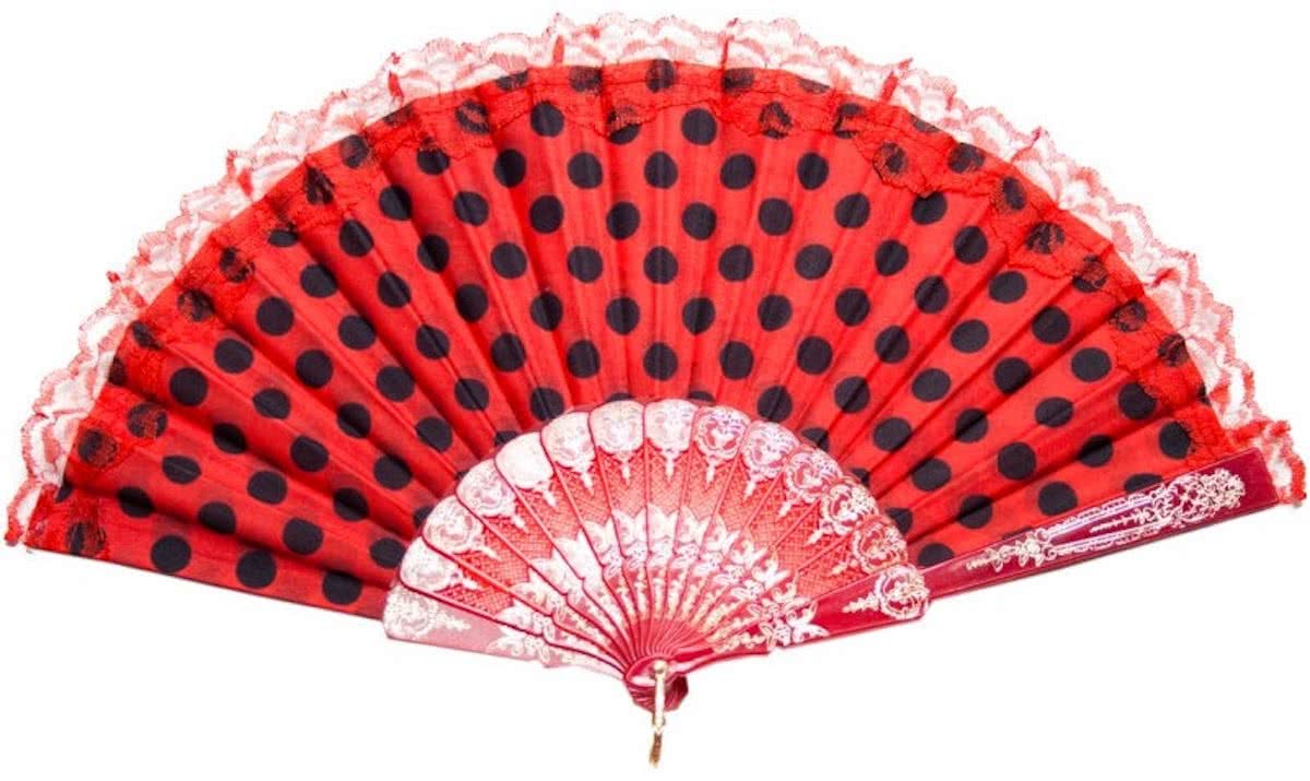 Spaanse waaier - Flamenco - bij Spaanse jurk rood zwart kant verkleedkleding