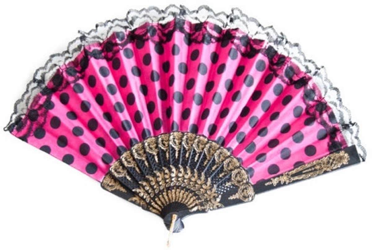 Spaanse waaier - Flamenco - bij Spaanse jurk roze zwart kant