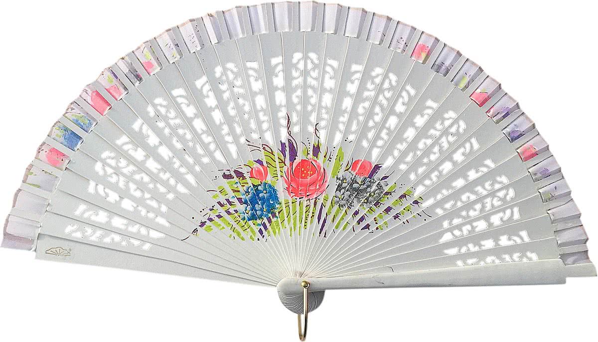 Spaanse waaier - Flamenco - luxe - wit hout met bloemen - bij jurk
