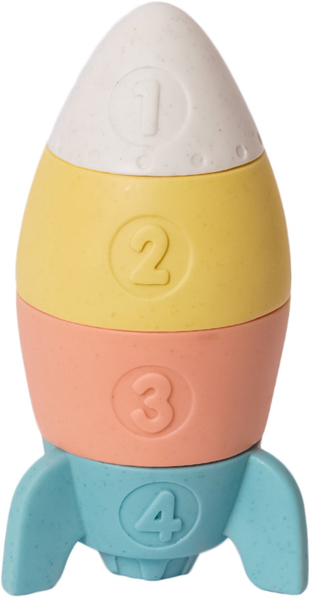 Speelgoedtopdeals - BIOplastic Natuurrubber Stapeltoren Raket - Duurzaam Speelgoed - zonder gaatjes