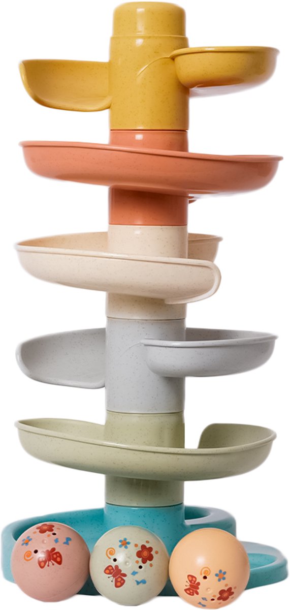 Speelgoedtopdeals - BIOplastic Spiraaltoren 5 delen - 3 muziekballen - Ballenbaan - Duurzaam speelgoed