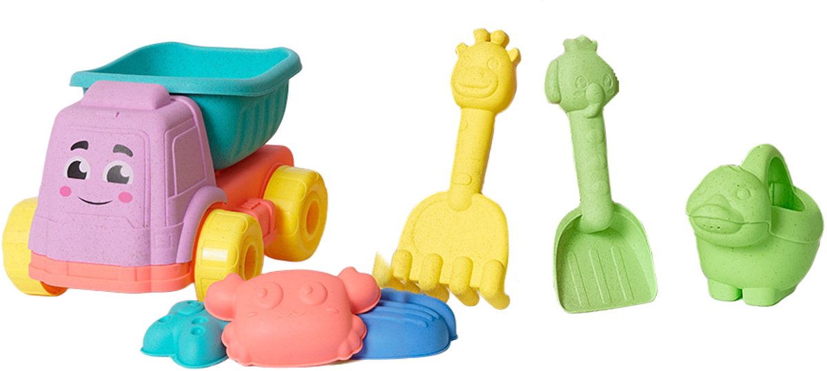 Speelgoedtopdeals - BIOplastic Strandset Kiepwagen 7-delig - Duurzaam speelgoed