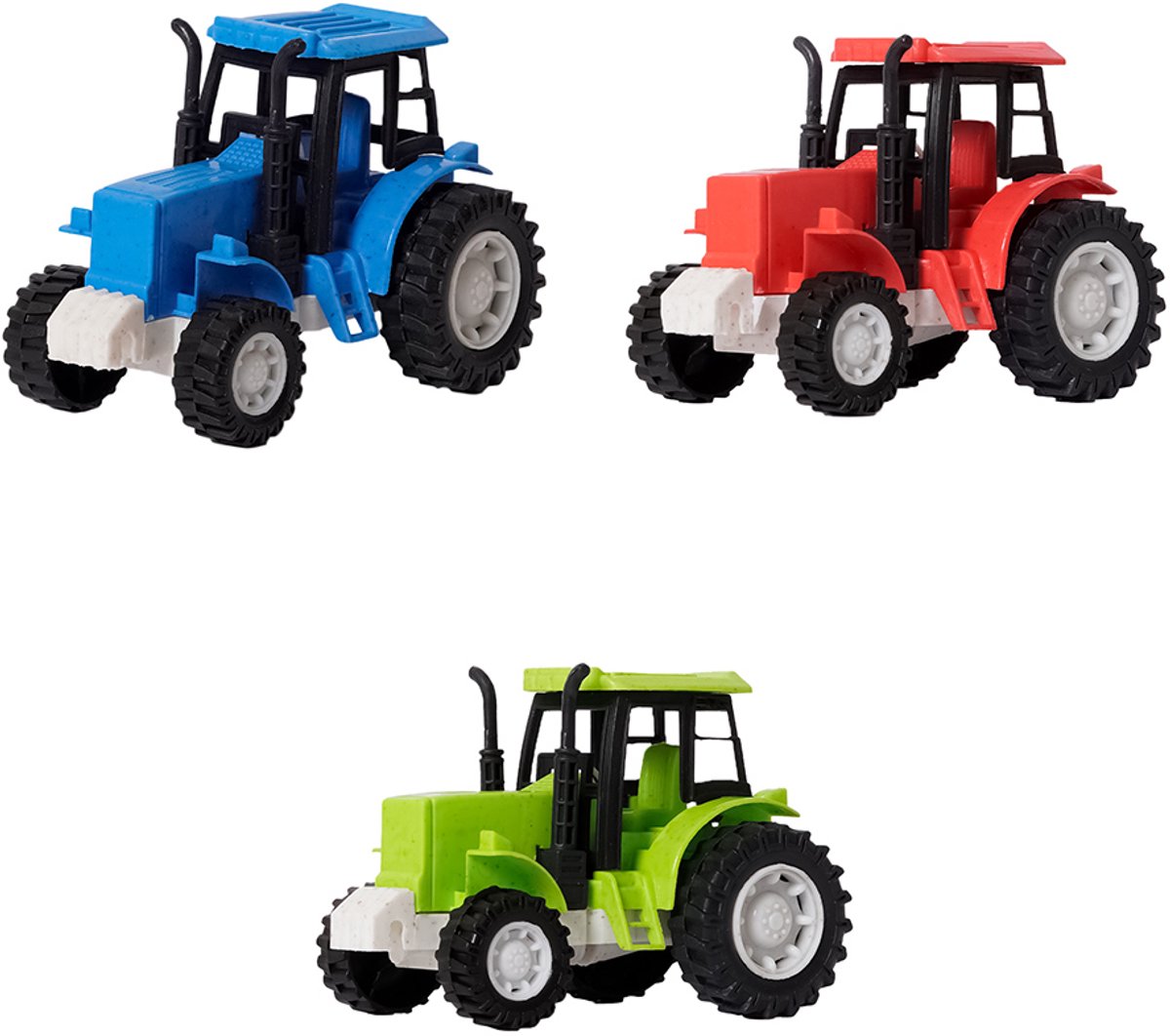 Speelgoedtopdeals - BIOplastic Traktor klein - 3 stuks blauw rood groen - Duurzaam speelgoed