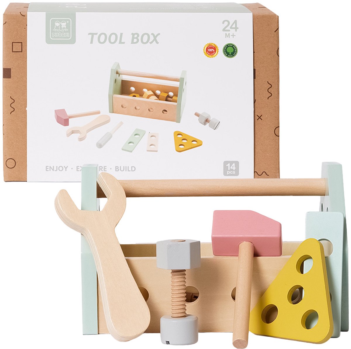   - Houten Gereedschapskist - 14 delig - Rollenspel - Montessori Educatief Speelgoed