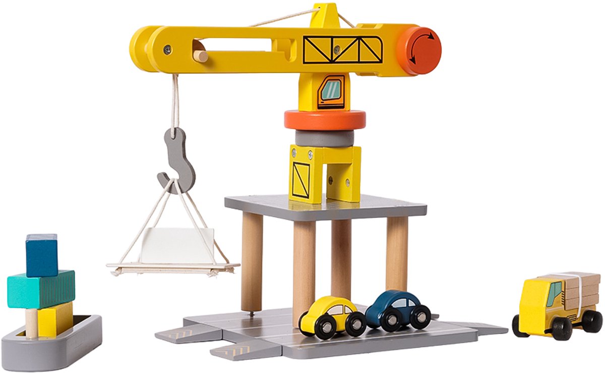   - Houten Hijskraan speelset - 22-delig - Montessori Educatief Speelgoed