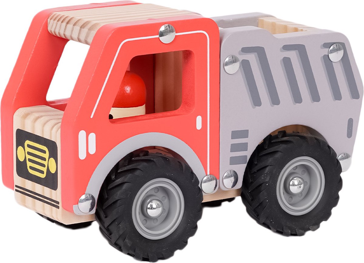 Speelgoedtopdeals - Houten Kiepwagen - Speelgoedauto voor kinderen - Rubberen wielen