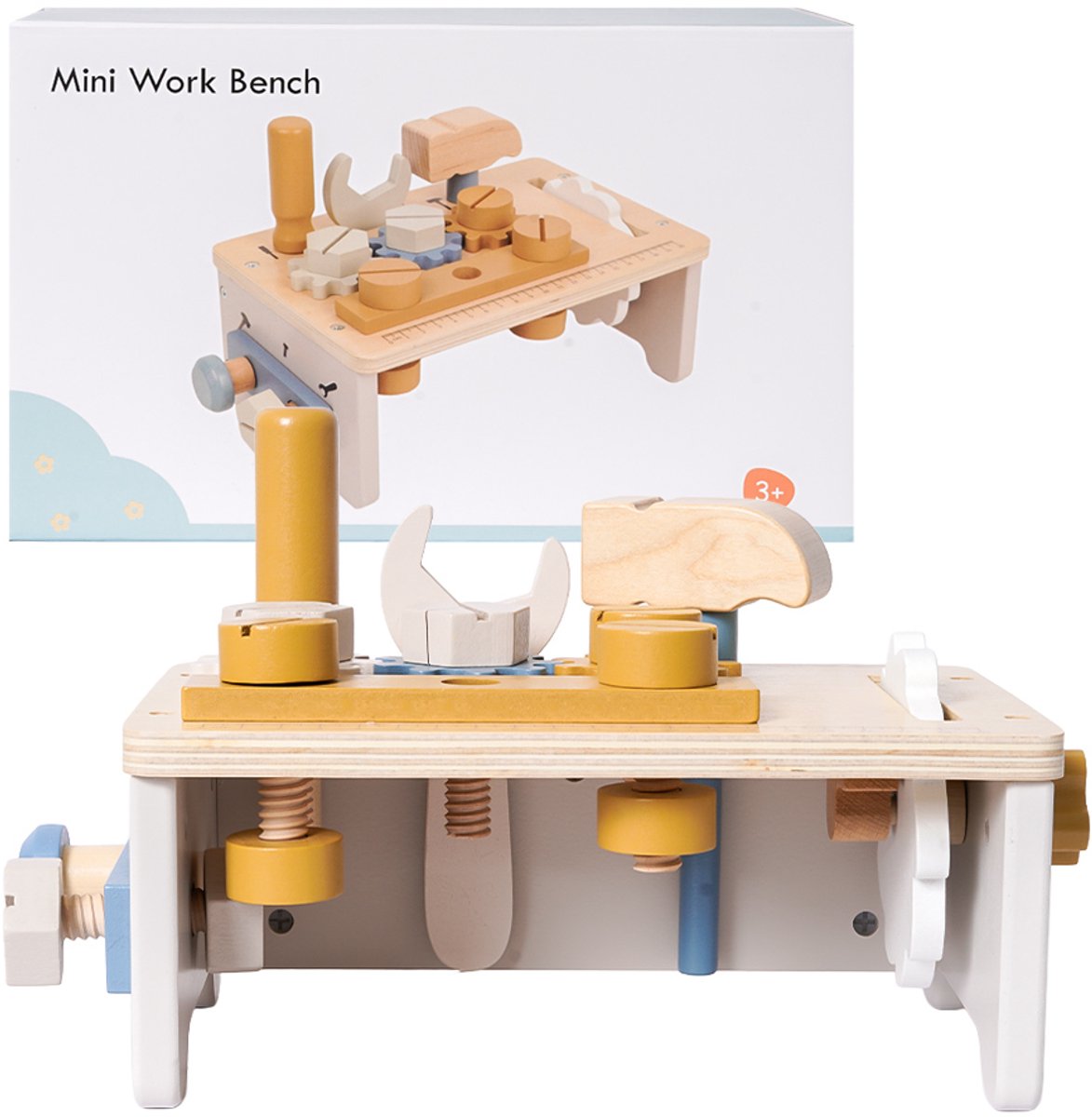 Speelgoedtopdeals - Houten Mini Gereedschapstafel - 22-delig - Montessori Educatief Speelgoed - Gereedschap voor Kinderen