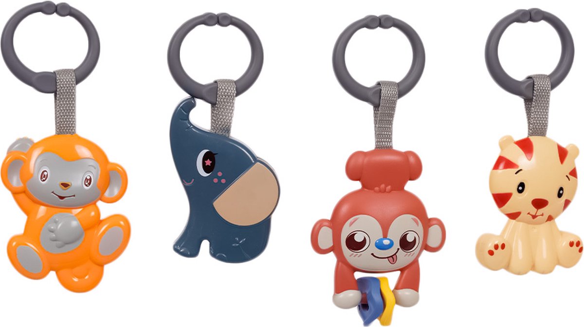 Speelgoedtopdeals - Rammelaar Hangspeeltje Buggyspeeltje - Cadeauverpakking Aap Olifant Aap Tijger