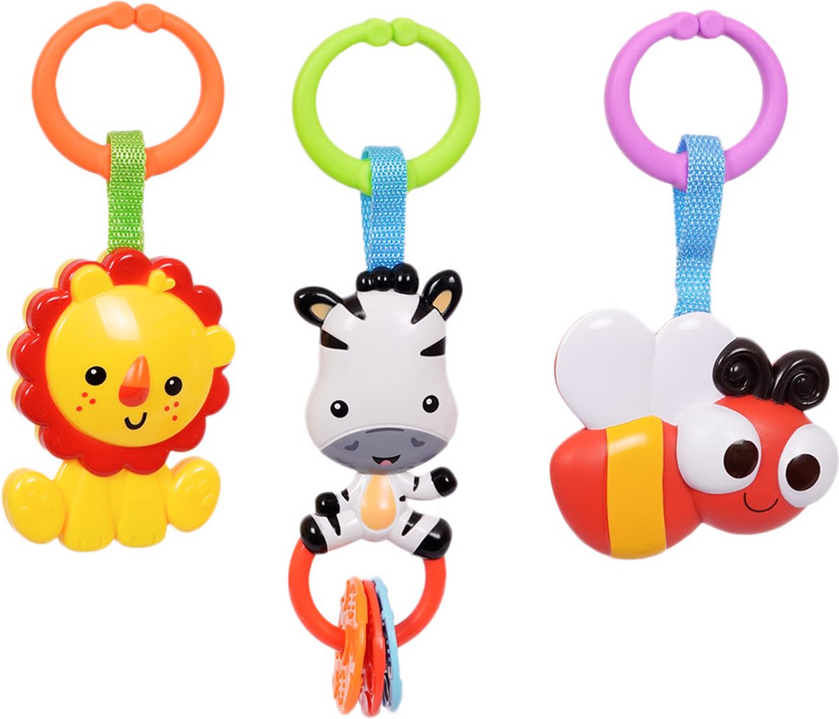 Speelgoedtopdeals - Rammelaar Hangspeeltje Buggyspeeltje - Cadeauverpakking Leeuw Zebra Bij