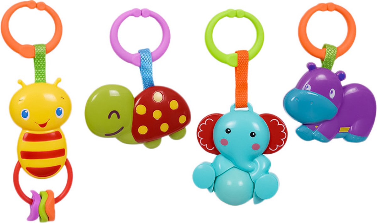 Speelgoedtopdeals - Rammelaar Hangspeeltje Buggyspeeltje - Cadeauverpakking Olifant Bij Nijlpaard Schildpad