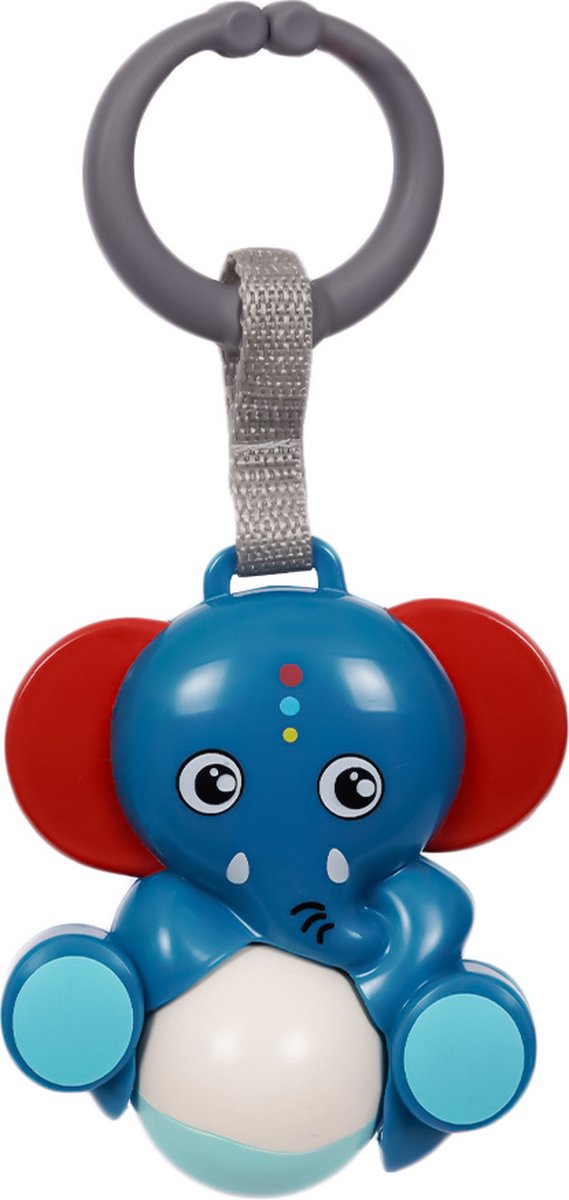 Speelgoedtopdeals - Rammelaar Hangspeeltje Buggyspeeltje - Donkerblauwe Olifant met Bal
