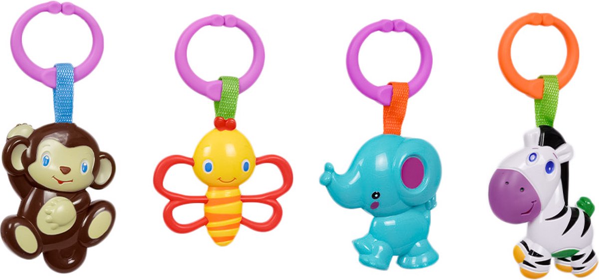 Speelgoedtopdeals - Rammelaar Hangspeeltje Buggyspeeltje - in Zak Olifant Vlinder Zebra Aap