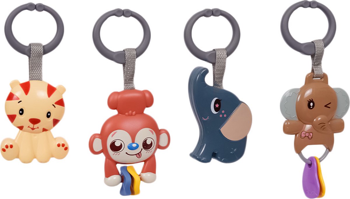Speelgoedtopdeals - Rammelaar Hangspeeltje Buggyspeeltje - in Zak Tijger Olifant Olifant Aap