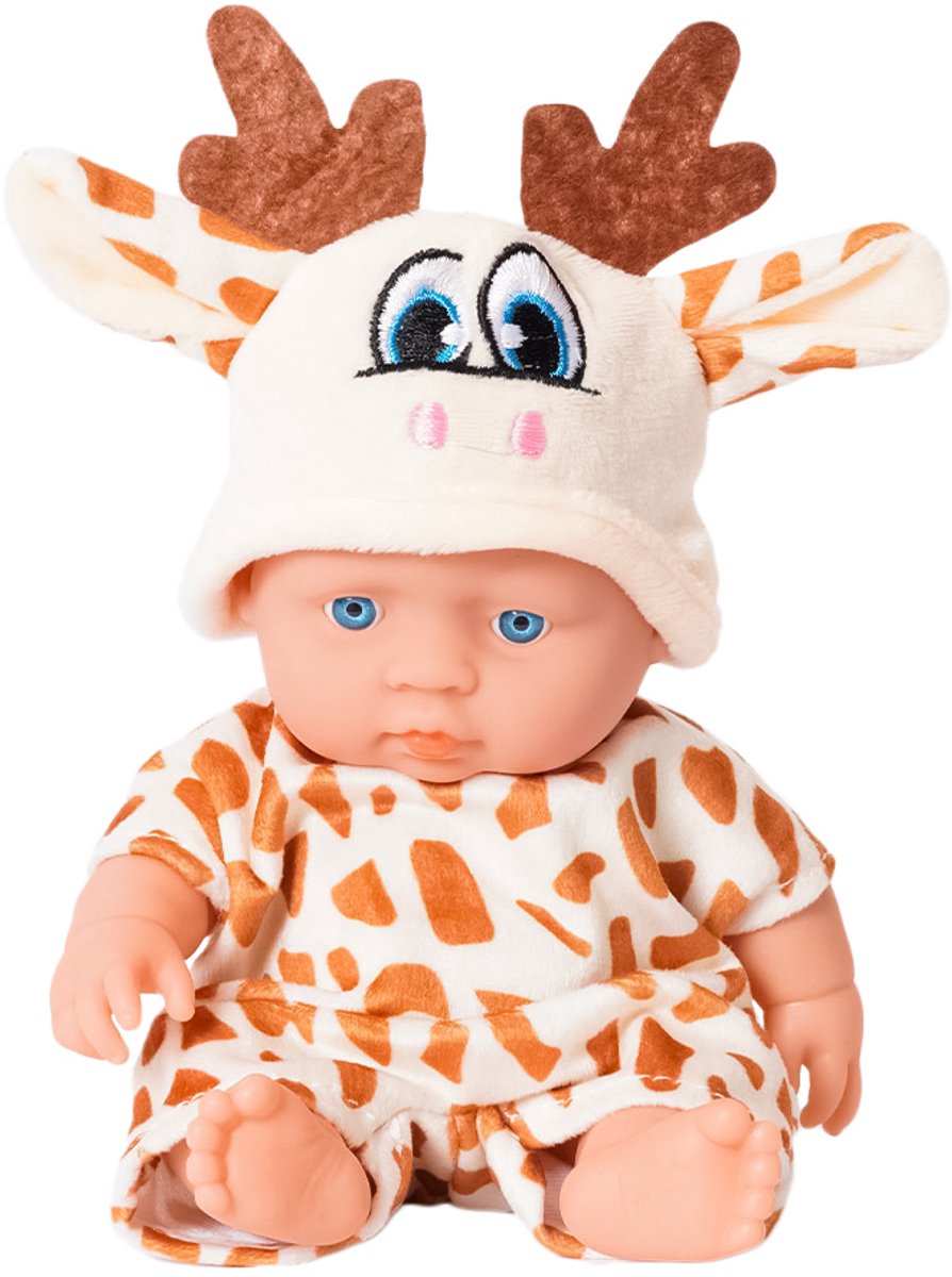 Speelgoedtopdeals – Babypop in Dierenpak – Licht Giraffen pakje – 20 cm