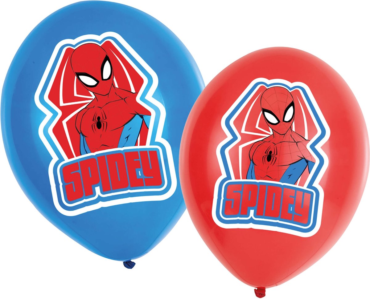 6 latex Spiderman™ ballonnen rood en blauw - Feestdecoratievoorwerp
