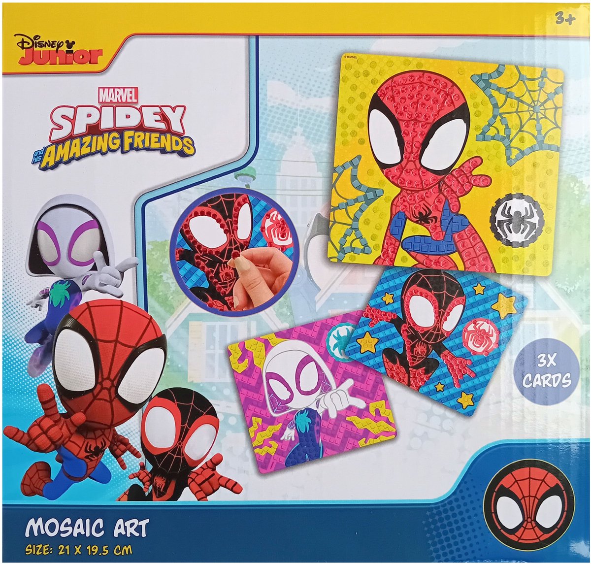 Disney junior - Marvel Spidey and his amazing friends - Mozaiek Art - Diamond painting - 3 kaarten - 21 x 19.5 cm