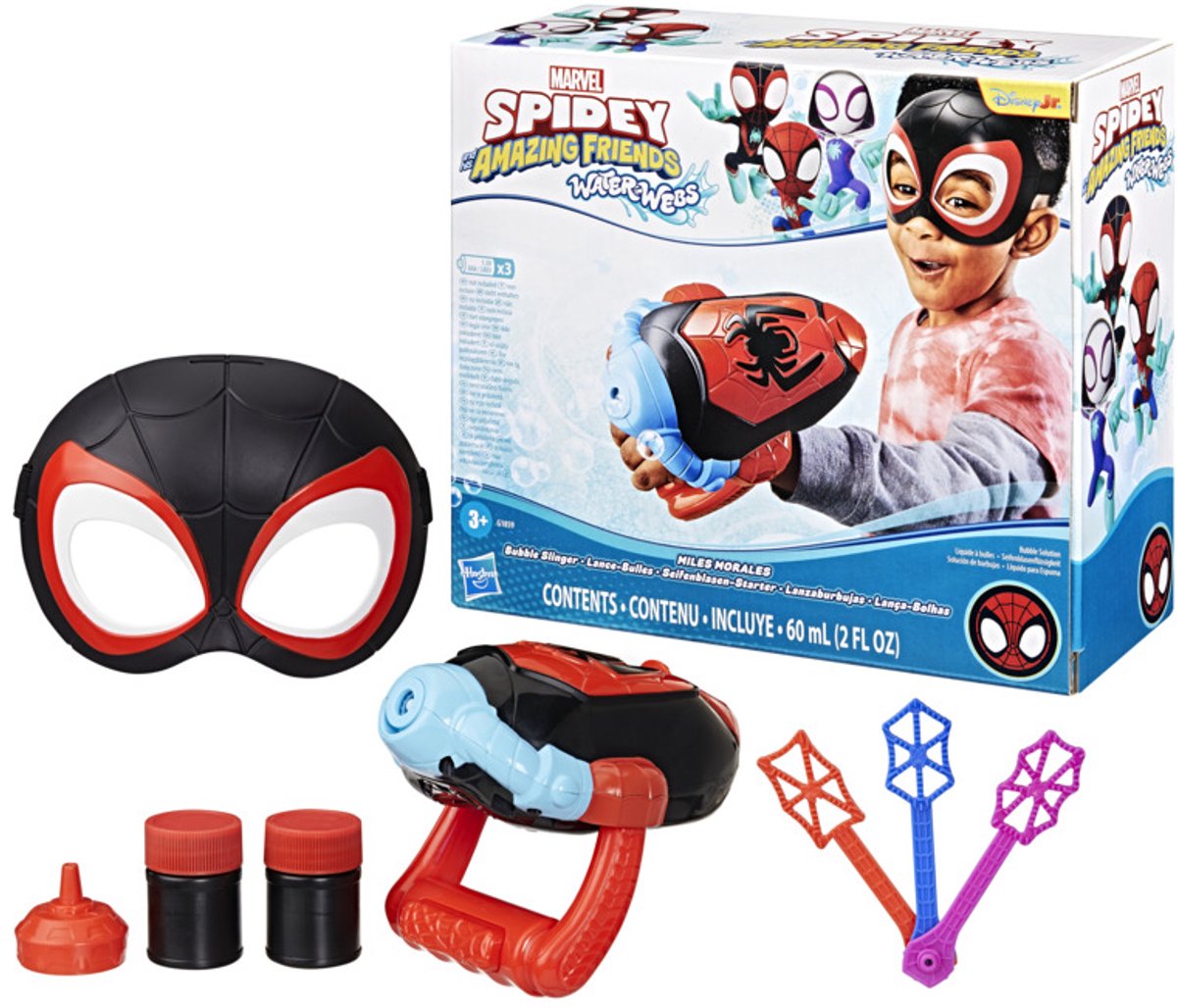 Marvel Spidey and His Amazing Friends Water-Webs Miles Spin Morales Bubble Slinger, 3+