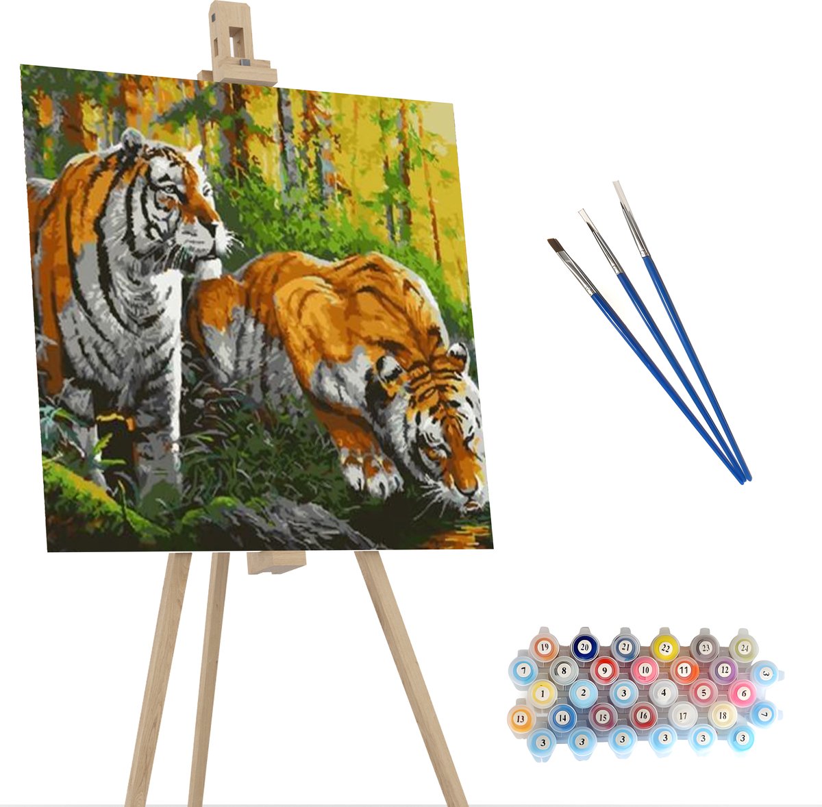 Tijger Schilderij - Schilderen Op Nummer – Incl. 3 Penselen En Geschenkverpakking - Schilderen Op Nummer Dieren - Schilderen Op Nummer Volwassenen – Canvas Schilderdoek – Kleuren Op Nummer - Paint By Number - 40x50 cm