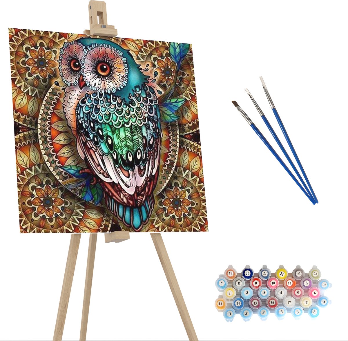 Uil Schilderij - Schilderen Op Nummer – Incl. 3 Penselen En Geschenkverpakking - Schilderen Op Nummer Dieren - Schilderen Op Nummer Volwassenen – Canvas Schilderdoek – Kleuren BlOp Nummer - Paint By Number - 40x50 cm