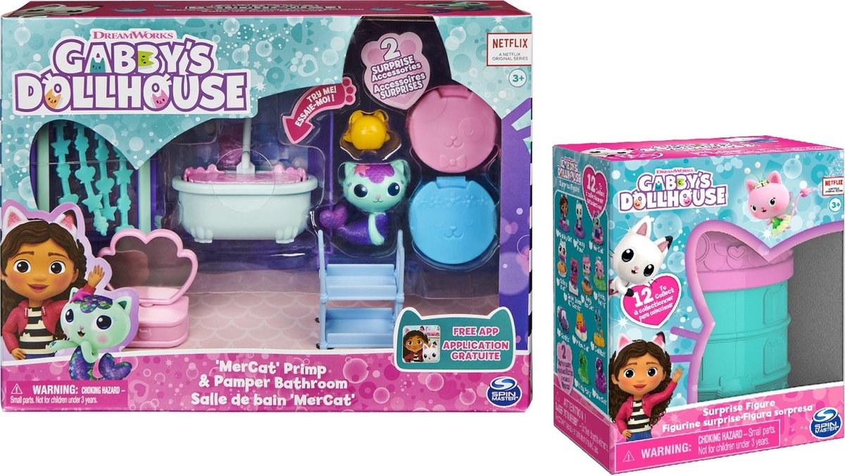 Gabbys Dollhouse Deluxe Room Mercats Bathroom Speelset en Minipop Voordeelpakket