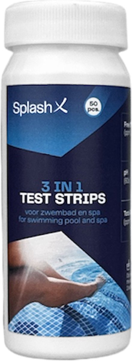 Splash-X 3-in-1 teststrips - 50 stuks - vrij chloor - pH - alkaliteit - teststrips voor zwembad, spa & hottub