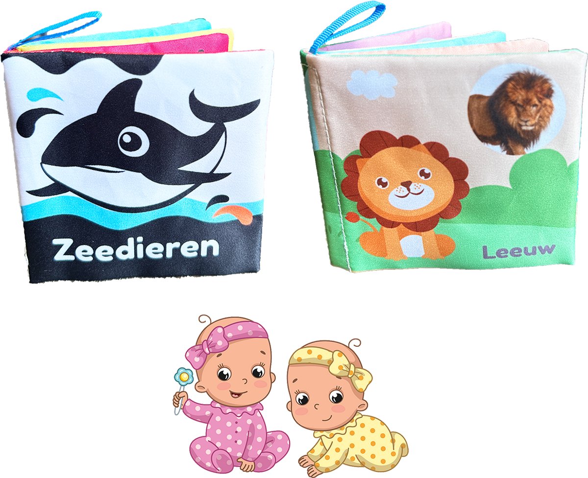Splendid Uitgeverij® - 2 zachte knisperboekjes baby - Zeedieren + Landdieren - Buggyboekje voor de kleine handjes - Boekjes eerste jaar - Baby speelgoed - Jongen / Meisje - 0 jaar / 6 maanden / 1 jaar - Kleine cadeautjes - Eerste woordjes dieren