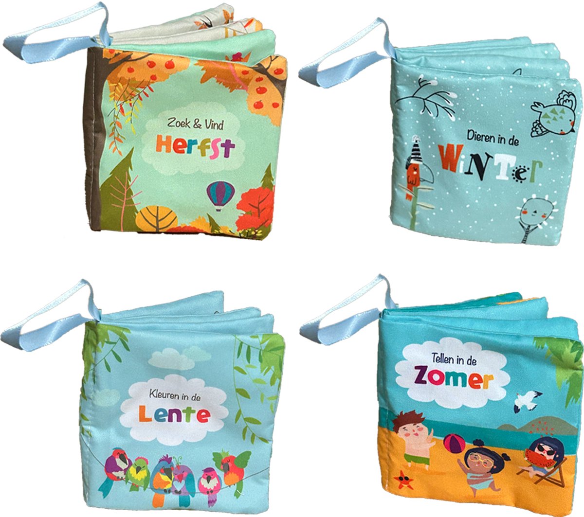 Splendid Uitgeverij® - 4 zachte knisperboekjes in seizoenen - Dieren, kleuren, tellen en zoeken - Buggyboekje voor de kleine handjes - Eerste jaar baby speelgoed - Jongen / Meisje - 0 jaar / 6 maanden / 1 jaar - Kleine cadeautjes - Eerste woordjes
