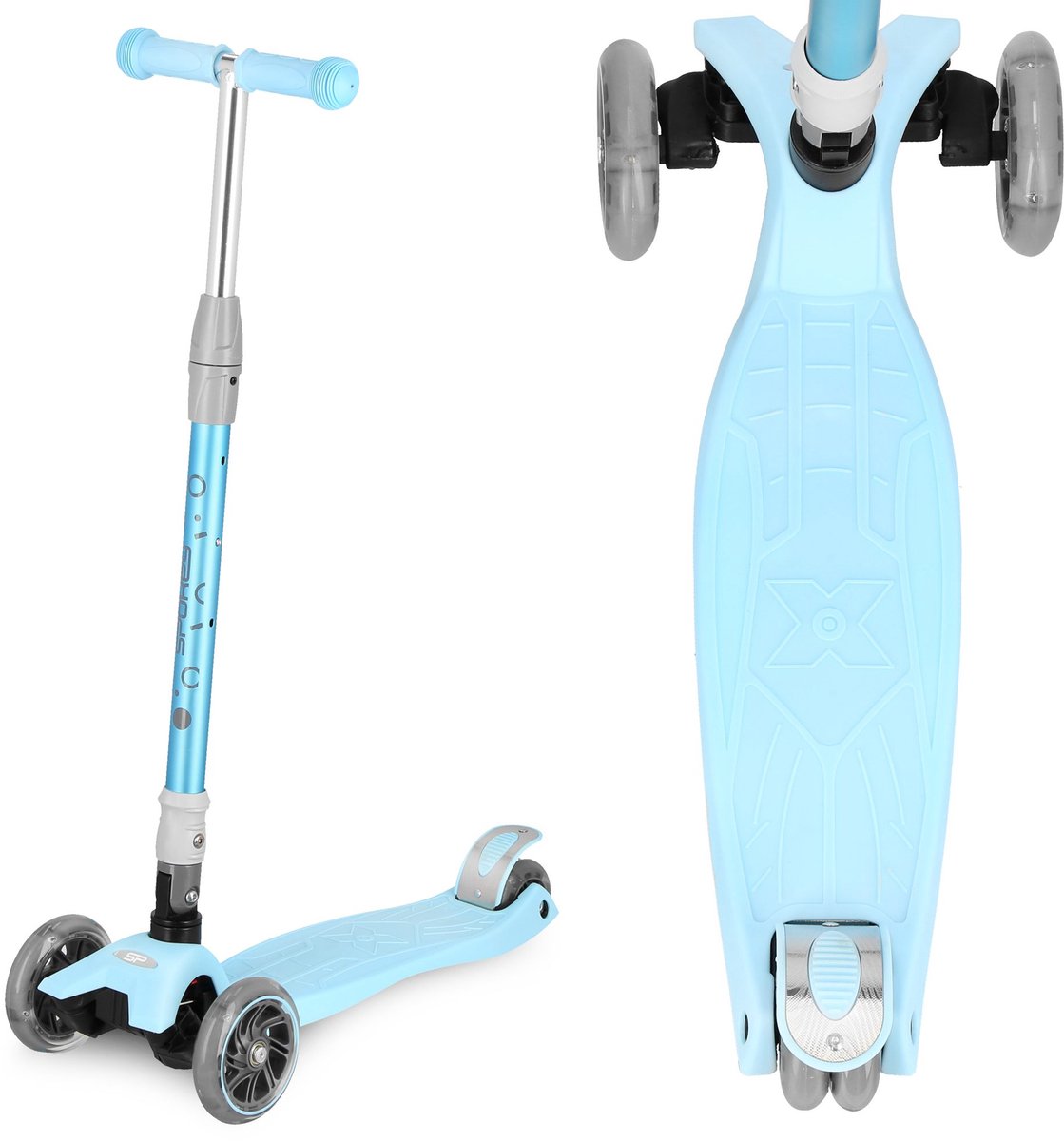 Spokey PLIER Kinderstep - Licht blauw - Verstelbare hoogte 68-75-81 cm - LED-verlichting - Maximaal gebruikersgewicht 50 kg