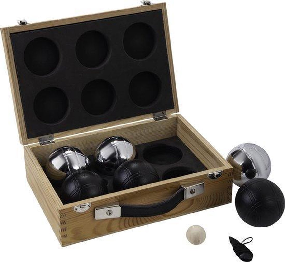 Jeu de boules set in kist, 2 x 3 ballen inclusief but en meetlint