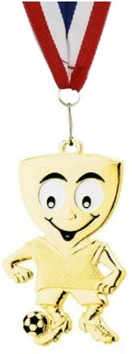Gouden voetbal medaille van ijzer met rood-wit-blauw halslint
