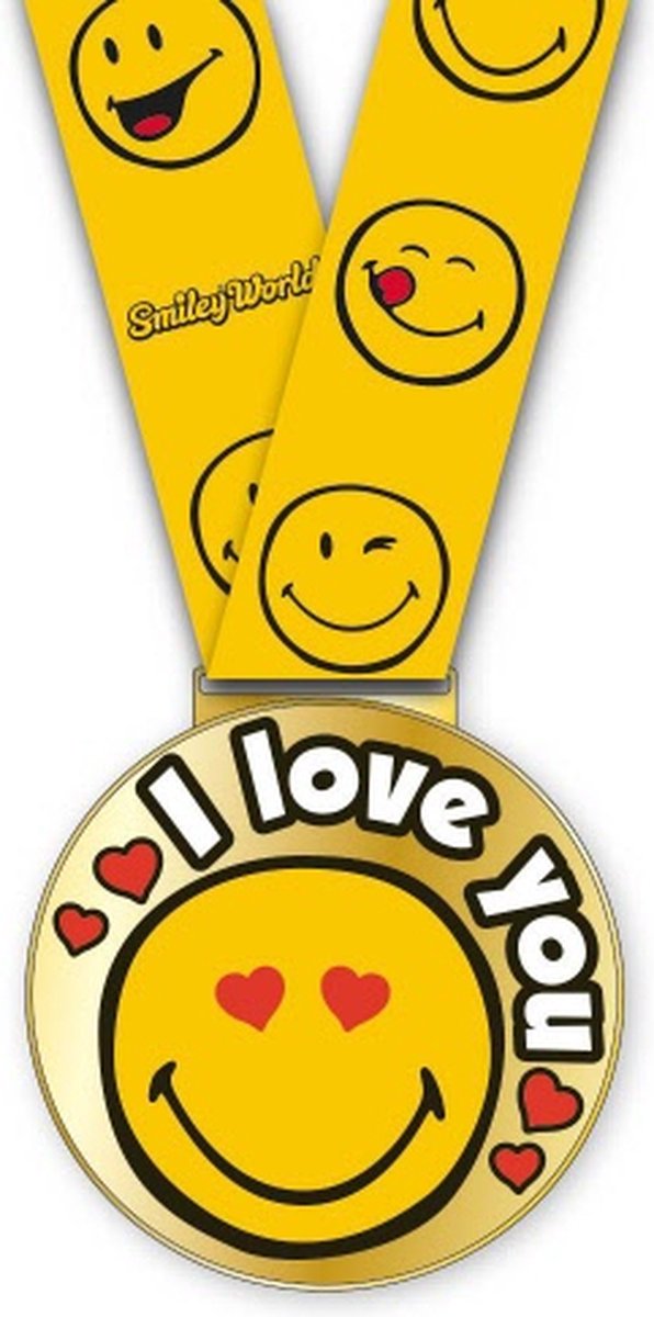 Medaille I Love You inclusief halslint - Smileyworld ijzeren medaille