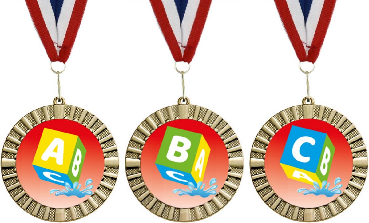 Zwemdiploma Medaille Set - Zwem Diploma A + B + C - Set van 3 stuks inclusief halslint