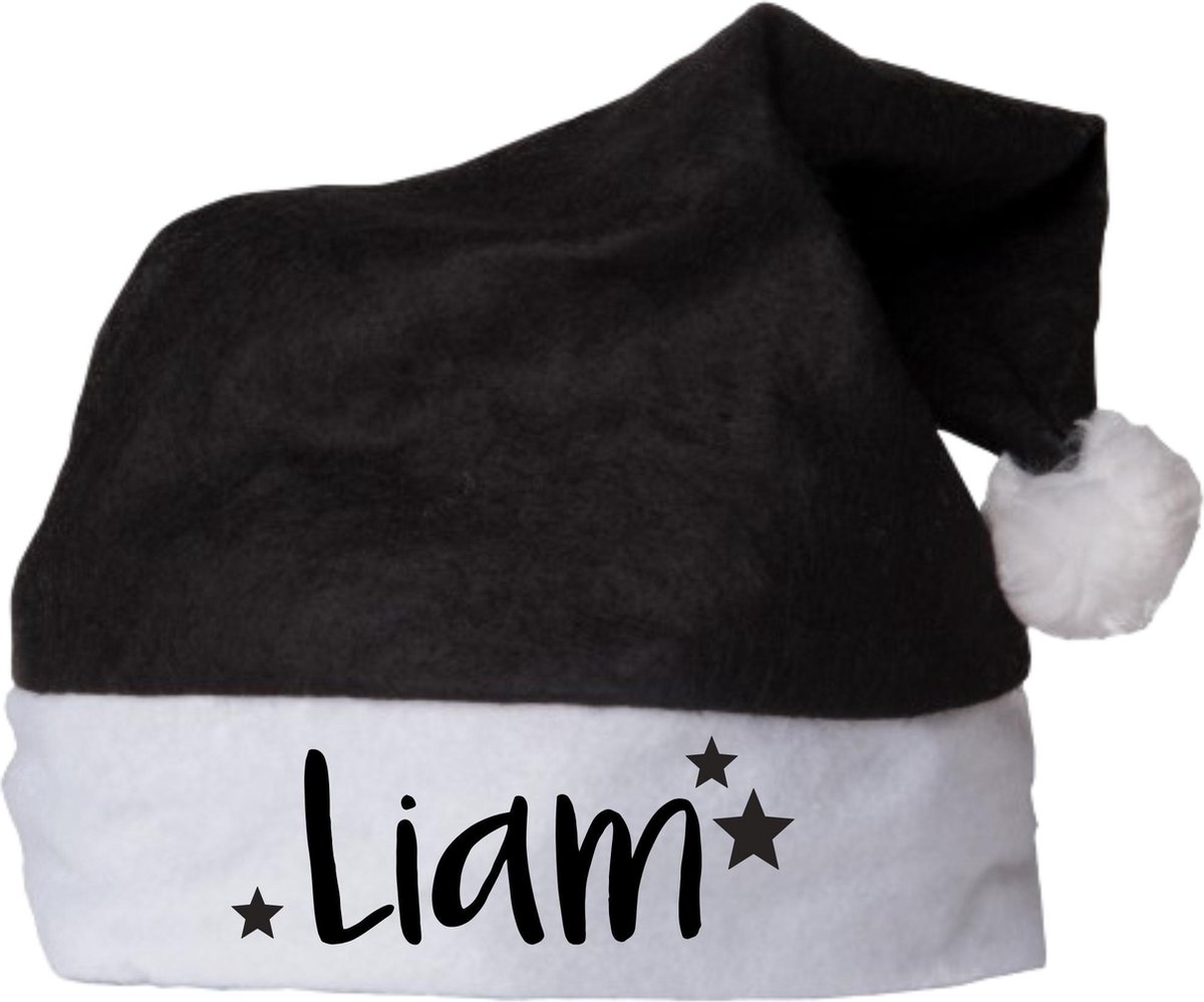 Kerstmuts met naam zwart sterren - kerstmuts gepersonaliseerd - Sproetiz