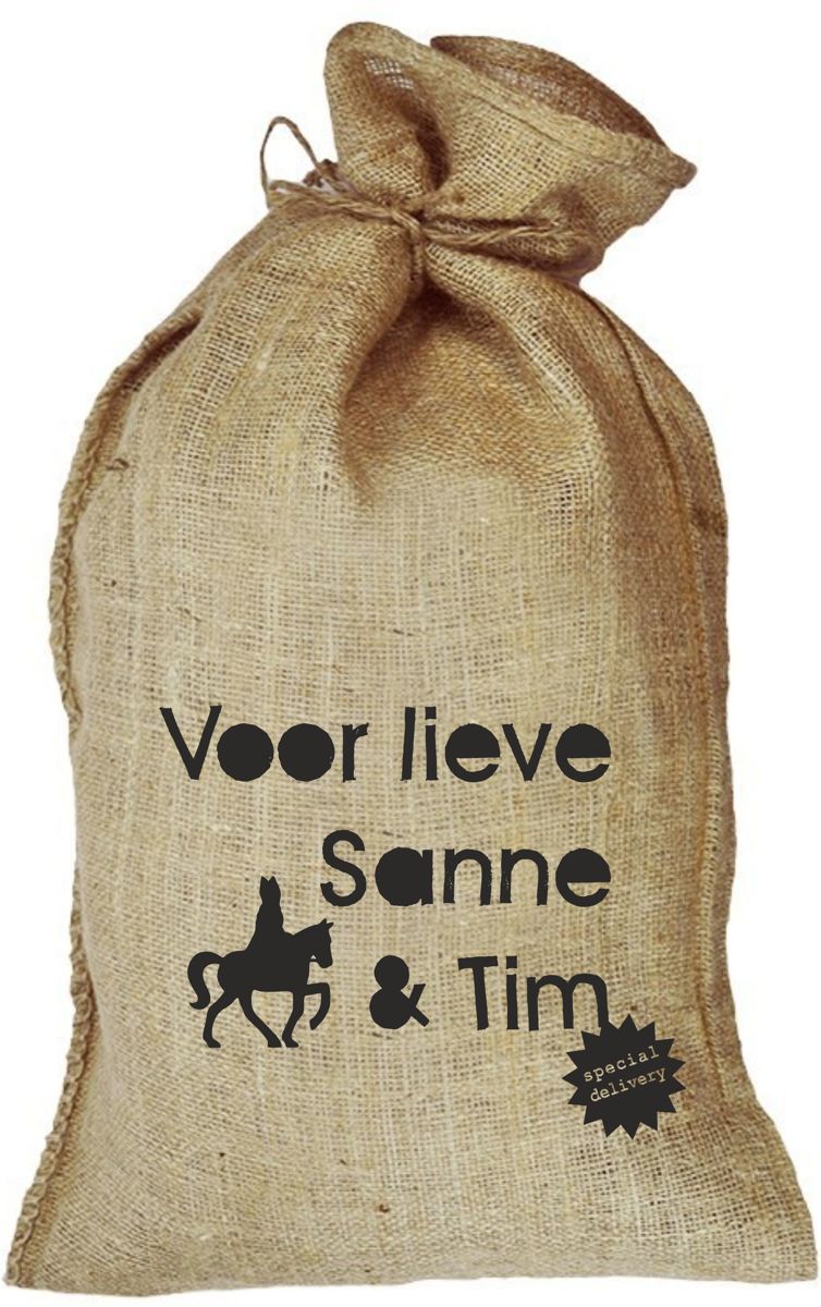 Sinterklaaszak jute met naam (paard)