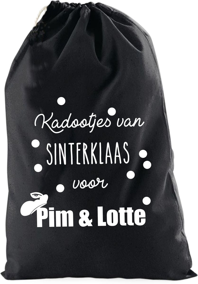 Sinterklaaszak met naam katoen (confetti) zw