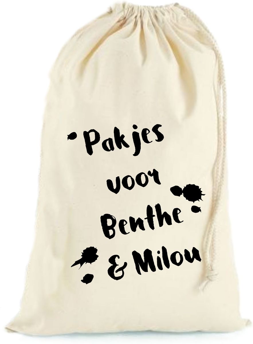 Sinterklaaszak met naam katoen (verfspetters)