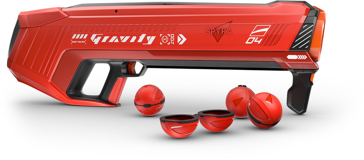 Spyra - SpyraGravity Powerful Electric Water Bomb Launcher, 4 Reusable Water Bomb Magazine, LED Shot & Battery Display, 16M Range, Premium Summer Beach Pool Toy for Kids & Adults (Red)