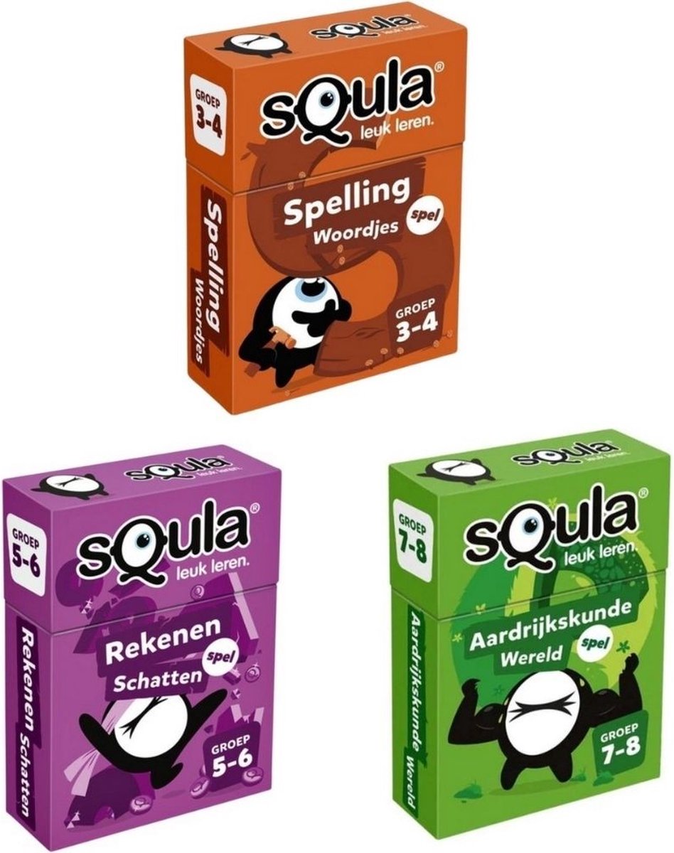 Spellenbundel - Squla - 3 stuks - Groep 3 t/m 8 Spelling, Rekenen & Aardijkskunde