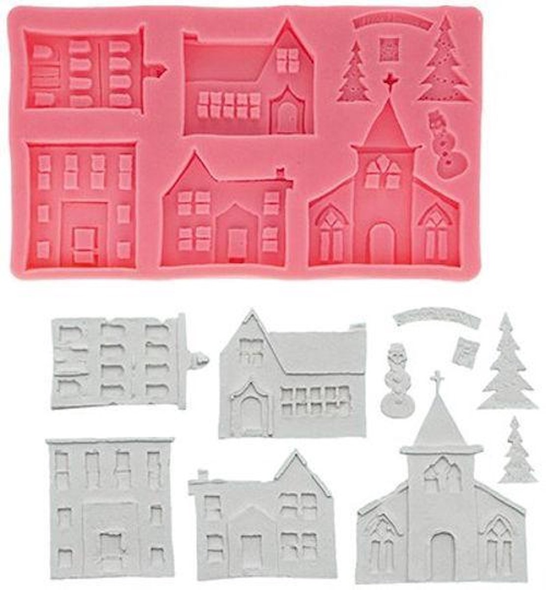 Siliconen mold Christmas houses